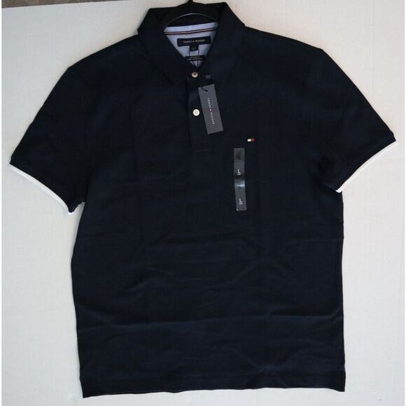 Tommy Hilfiger Men's Sz Large Navy Blue Regular Fit Tipped S/S Polo Shirt - Picture 7 of 8